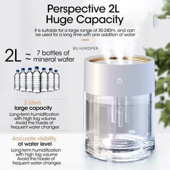 2L υγραντήρας ψεκασμού ομίχλης με Led Double Wet Aroma Essential Oil Diffuser Car UsbDesktop Home Air Humidificador Μεγάλος Όγκος