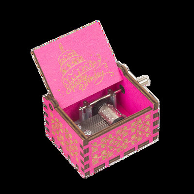 Palju õnne sünnipäevaks muusikakarp, Retro mini puidust käsivändaga muusikakarp, lasergraveeritud koogimuster, sünnipäevakingitused sõpradele