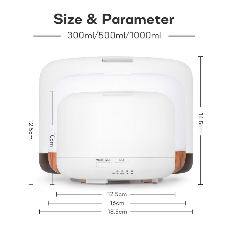 Ovlaživač zraka Difuzor eteričnog ulja 300ML 500ML 1000ML sa svjetlima Daljinski upravljač Ultrazvuk Električni aromaterapijski difuzor