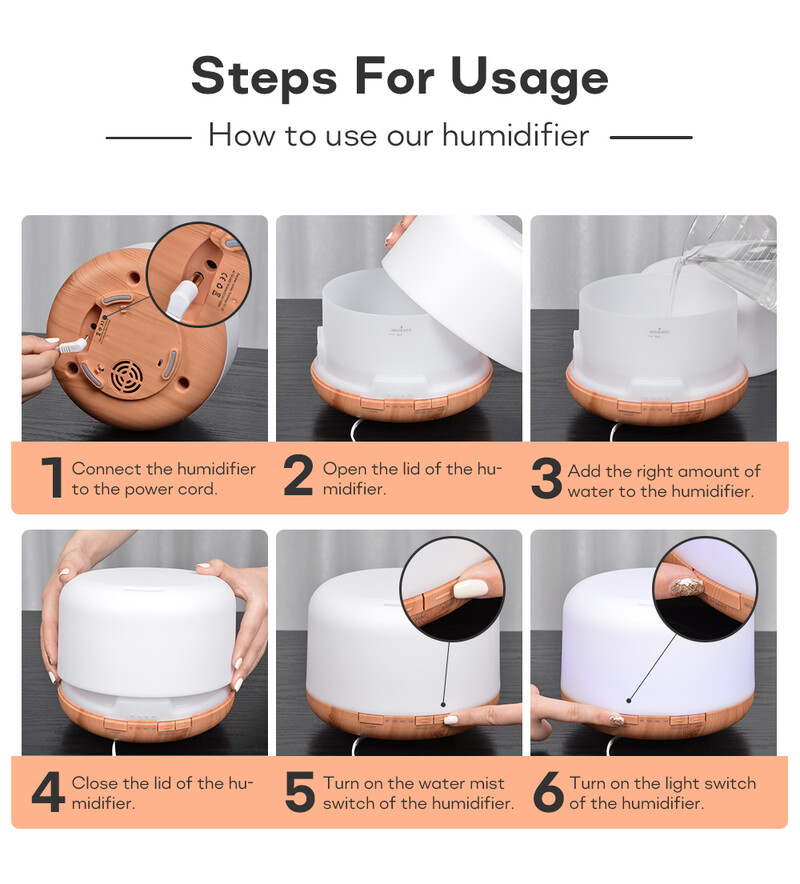 Ovlaživač zraka Difuzor eteričnog ulja 300ML 500ML 1000ML sa svjetlima Daljinski upravljač Ultrazvuk Električni aromaterapijski difuzor