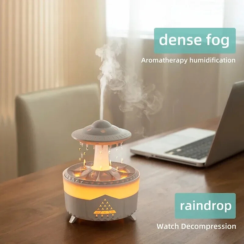 Rain Cloud Night Light mitrinātājs ar lietus ūdens pilienu skaņu un 7 krāsu LED gaismas ēterisko eļļu difuzoru aromterapiju