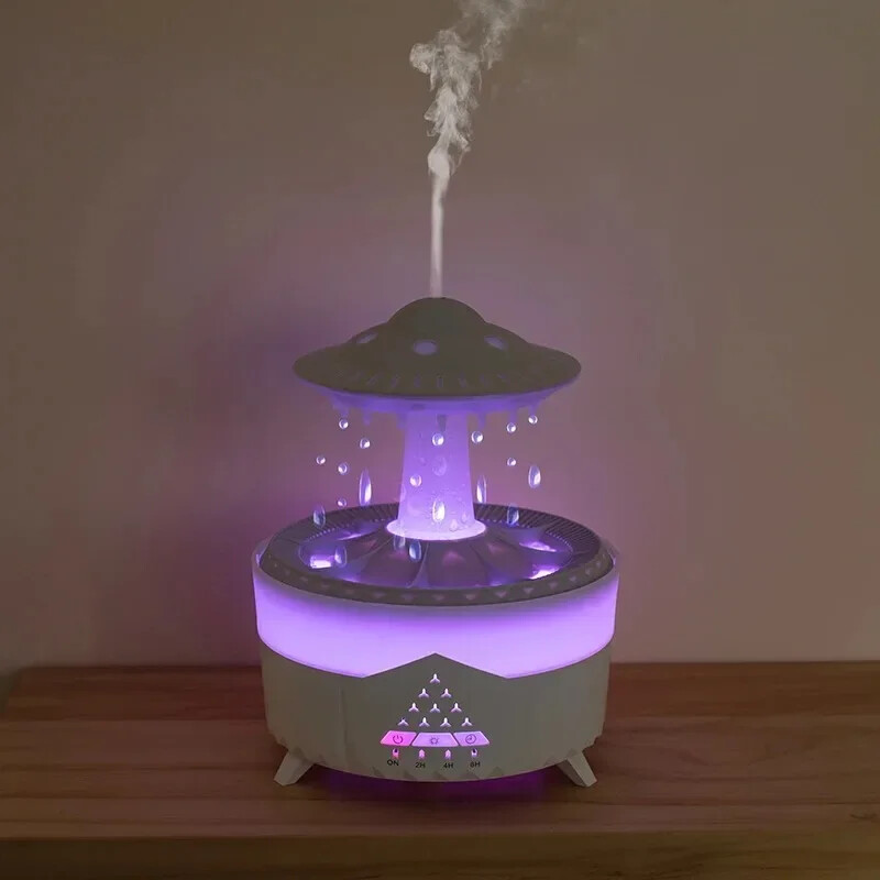 Rain Cloud Night Light mitrinātājs ar lietus ūdens pilienu skaņu un 7 krāsu LED gaismas ēterisko eļļu difuzoru aromterapiju