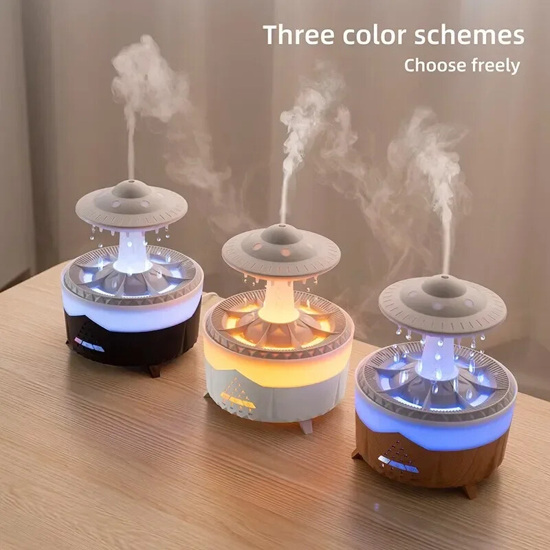 Rain Cloud Night Light mitrinātājs ar lietus ūdens pilienu skaņu un 7 krāsu LED gaismas ēterisko eļļu difuzoru aromterapiju