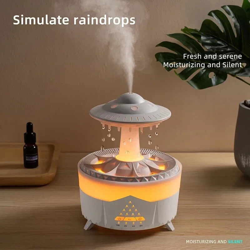 Rain Cloud Night Light mitrinātājs ar lietus ūdens pilienu skaņu un 7 krāsu LED gaismas ēterisko eļļu difuzoru aromterapiju
