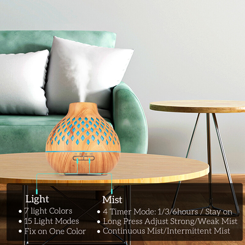 500ML Ароматерапевтичен дифузор за етерично масло Дистанционно управление с ултразвуков овлажнител за въздух със 7 цветни светлини за дома