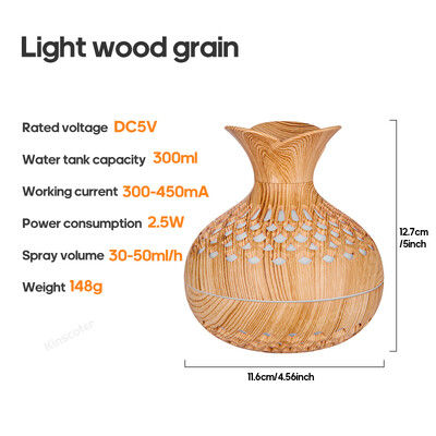Wood Grain Ovlaživač 300 ml USB Aroma Difuzor Raspršivač USB Kućanski Ovlaživač zraka Hidratacijski instrument Stolni ovlaživač zraka