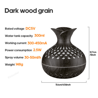 Wood Grain Ovlaživač 300 ml USB Aroma Difuzor Raspršivač USB Kućanski Ovlaživač zraka Hidratacijski instrument Stolni ovlaživač zraka