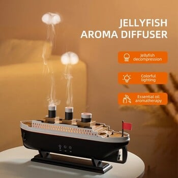 Titanic Ship Model Decoration Υγραντήρας αέρα 250ml Essential Oil Diffuser Jellyfish Smoke Ring Spray Aroma Diffuser for Home