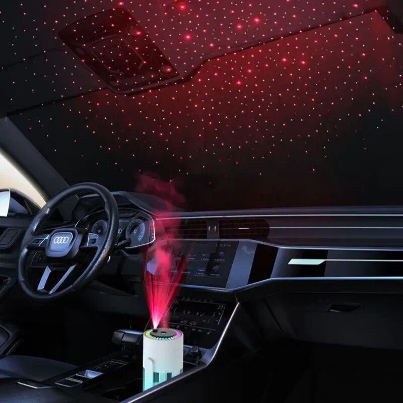 Creative Starry Sky Projection Humidifier Mini besisukantis automobilio oro drėkintuvas su LED lempute USB elektriniu aromato difuzoriumi, skirtas Bedroo