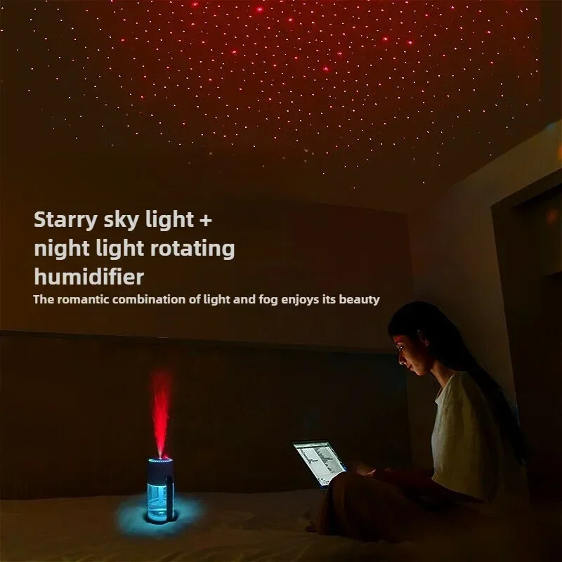 Creative Starry Sky Projection Humidifier Mini besisukantis automobilio oro drėkintuvas su LED lempute USB elektriniu aromato difuzoriumi, skirtas Bedroo