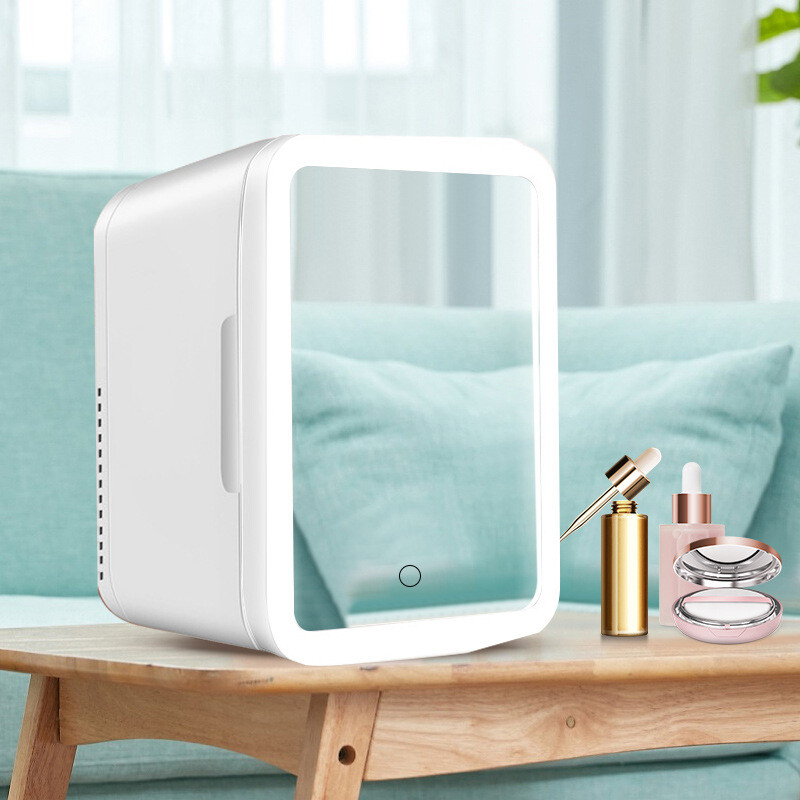 Cooseon 4L Mini Mirror Fridge, Beauty Makeup Грижа за кожата Хладилник, AC/DC Отопляем охлаждащ Beauty Refrigerator, Автомобилен мини хладилник