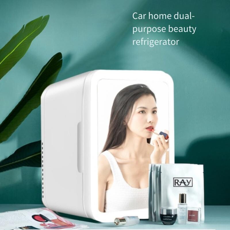 Cooseon 4L Mini Mirror Fridge, Beauty Makeup Грижа за кожата Хладилник, AC/DC Отопляем охлаждащ Beauty Refrigerator, Автомобилен мини хладилник