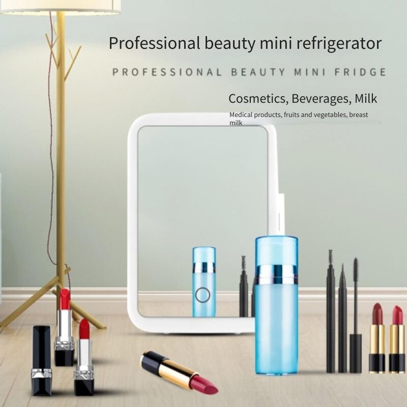 Cooseon 4L Mini Mirror Fridge, Beauty Makeup Грижа за кожата Хладилник, AC/DC Отопляем охлаждащ Beauty Refrigerator, Автомобилен мини хладилник