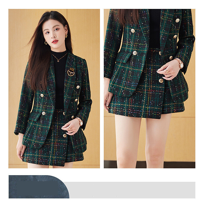 Karirano odijelo, ženski sako, proljeće, petite, 2023, nova ležerna suknja u stilu kraljevske sestre, dvodijelno odijelo