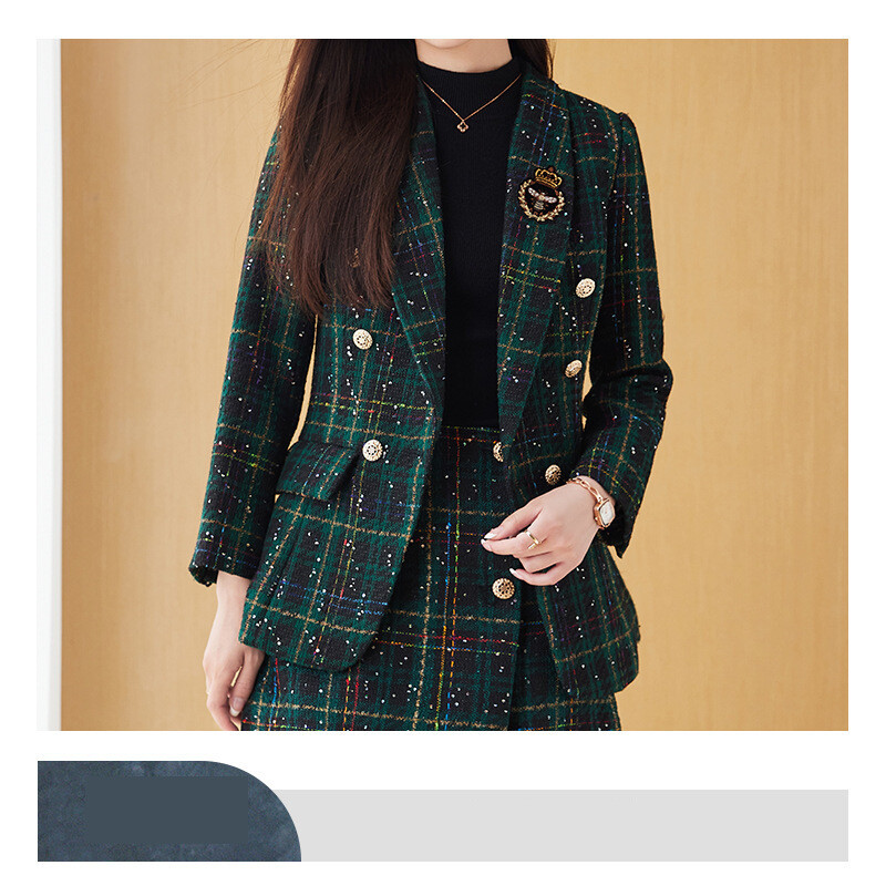 Karirano odijelo, ženski sako, proljeće, petite, 2023, nova ležerna suknja u stilu kraljevske sestre, dvodijelno odijelo