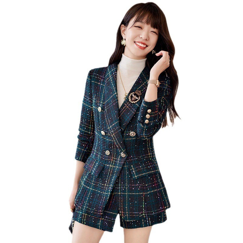 Karirano odijelo, ženski sako, proljeće, petite, 2023, nova ležerna suknja u stilu kraljevske sestre, dvodijelno odijelo