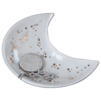 Suport pentru inele pentru bijuterii din ceramică în formă de lună. Tavă decorativă pentru bijuterii pentru baie