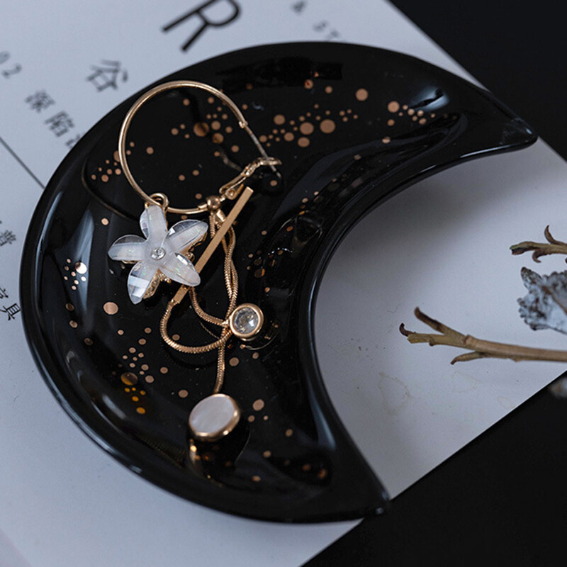 Mėnulio formos keraminių papuošalų indų žiedų laikiklis Dekoratyvinis padėklas vonios kambariui