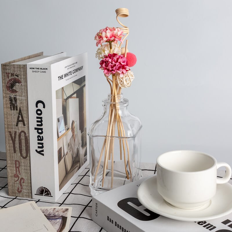 DIY 10PCS ružičasti cvijet hortenzije štapići od ratana Bez vatre Mirisi Difuzor od trske Štapići Ukrasi za dom