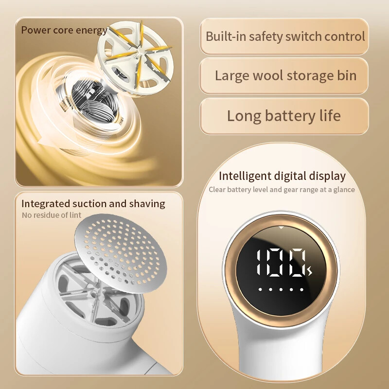 Električni odstranjivač dlačica, USB punjivi inteligentni digitalni zaslon Trimer za kuglice dlake Prijenosni brijač za odjeću Brijač s 5 zupčanika
