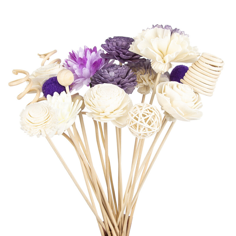 19 бр. Лилави симулационни цветя Резервни пръчки за дифузьор от тръстика Направи си сам ръчно изработени пръчки за домашен декор за пълнене на дифузьор от ратан