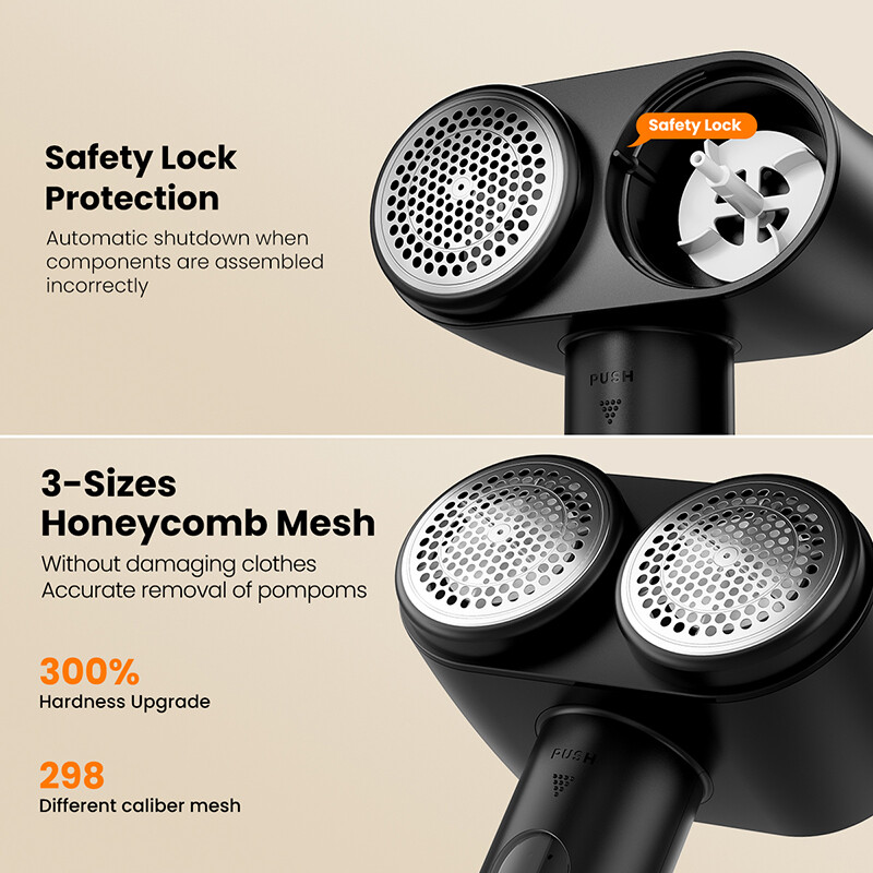 GAIATOP audinių skustuvas, didesnis įkraunamas pūkelių valiklis, elektrinis pūkelių skustuvas su LED ekranu ir dviguba galvute su 6 ašmenimis, 3