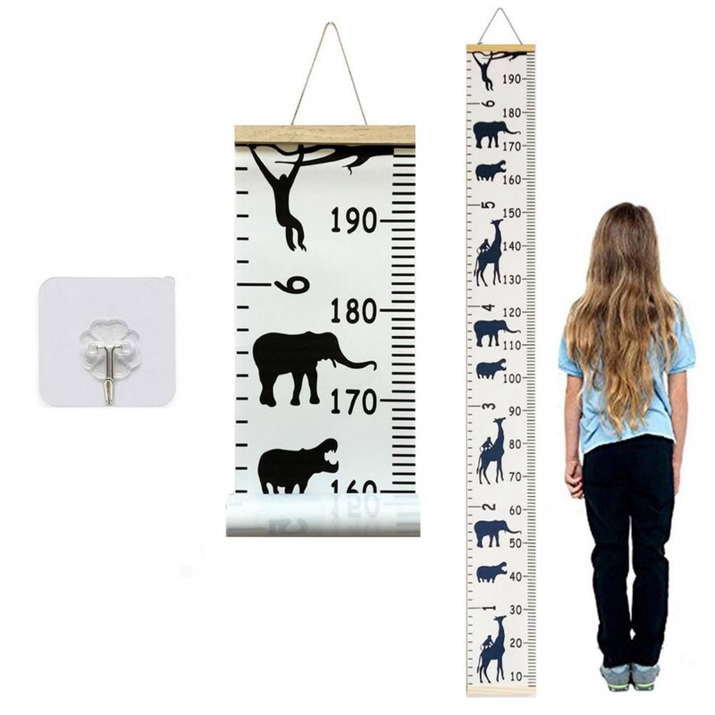 Vaiko ūgio matavimo įrankis Vaikų augimo diagrama, pakabinama ant sienos su animacinių filmų gyvūnų atspaudais berniukams, mergaitėms, miegamajame prie sienos