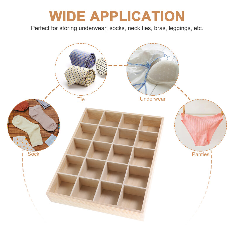 20 odjeljaka Spremnik za čarape Torbica za pohranu Gaćice Organizator Hlače Pladanj Drvena beba