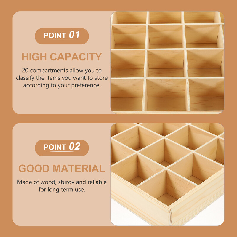 20 odjeljaka Spremnik za čarape Torbica za pohranu Gaćice Organizator Hlače Pladanj Drvena beba