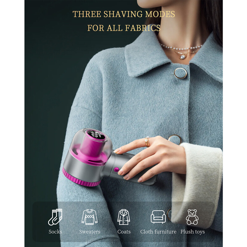 „coldSky“ elektrinis pūkelių valiklis su skaitmeniniu ekranu 3 greičių audinio skustuvas 6 lapų peiliukai, skirti pašalinti drabužių baldų skilimus