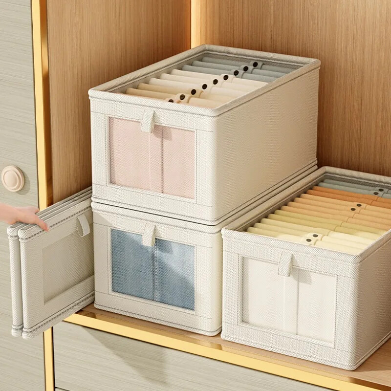 Velika sklopiva platnena kutija za pohranu s prozirnim prozorom - organizirajte i spremajte odjeću Organizator za kućni ormar koji štedi prostor