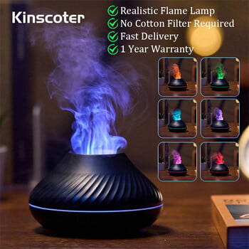 Kinscoter Volcanic Aroma Diffuser Essential Oil Lamp 130ml USB φορητός υγραντήρας αέρα με έγχρωμο φως νύχτας φλόγας