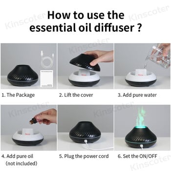 Kinscoter Volcanic Aroma Diffuser Essential Oil Lamp 130ml USB φορητός υγραντήρας αέρα με έγχρωμο φως νύχτας φλόγας