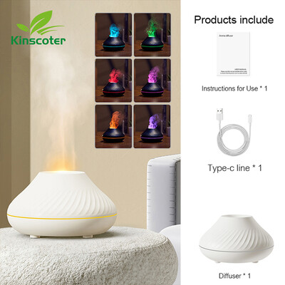 Kinscoter Volcanic Aroma Diffuser Lampa za eterično ulje 130 ml USB prijenosni ovlaživač zraka s noćnim svjetlom plamena u boji