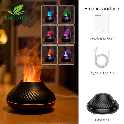 Kinscoter Volcanic Aroma Diffuser Lampa za eterično ulje 130 ml USB prijenosni ovlaživač zraka s noćnim svjetlom plamena u boji