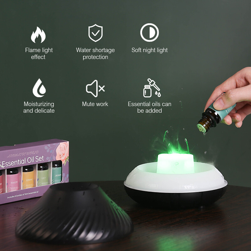 Kinscoter Volcanic Aroma Diffuser Lampa za eterično ulje 130 ml USB prijenosni ovlaživač zraka s noćnim svjetlom plamena u boji