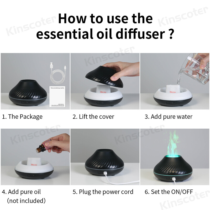 Kinscoter Volcanic Aroma Diffuser Lampa za eterično ulje 130 ml USB prijenosni ovlaživač zraka s noćnim svjetlom plamena u boji