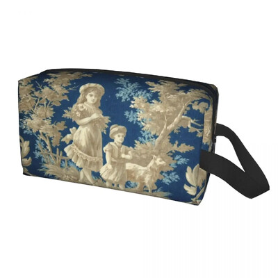 Klasični francuski Toile De Jouy mornarsko plavi motiv s uzorkom toaletna torbica Kawaii kozmetički organizator šminke Ljepota Putna torba za pohranu
