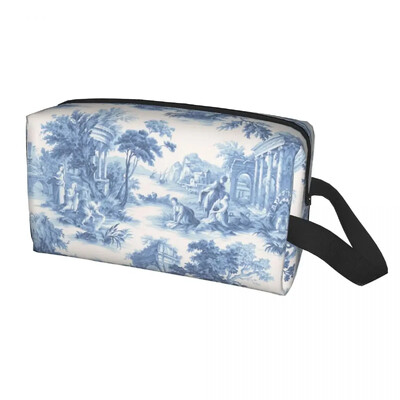 Klasični francuski Toile De Jouy mornarsko plavi motiv s uzorkom toaletna torbica Kawaii kozmetički organizator šminke Ljepota Putna torba za pohranu