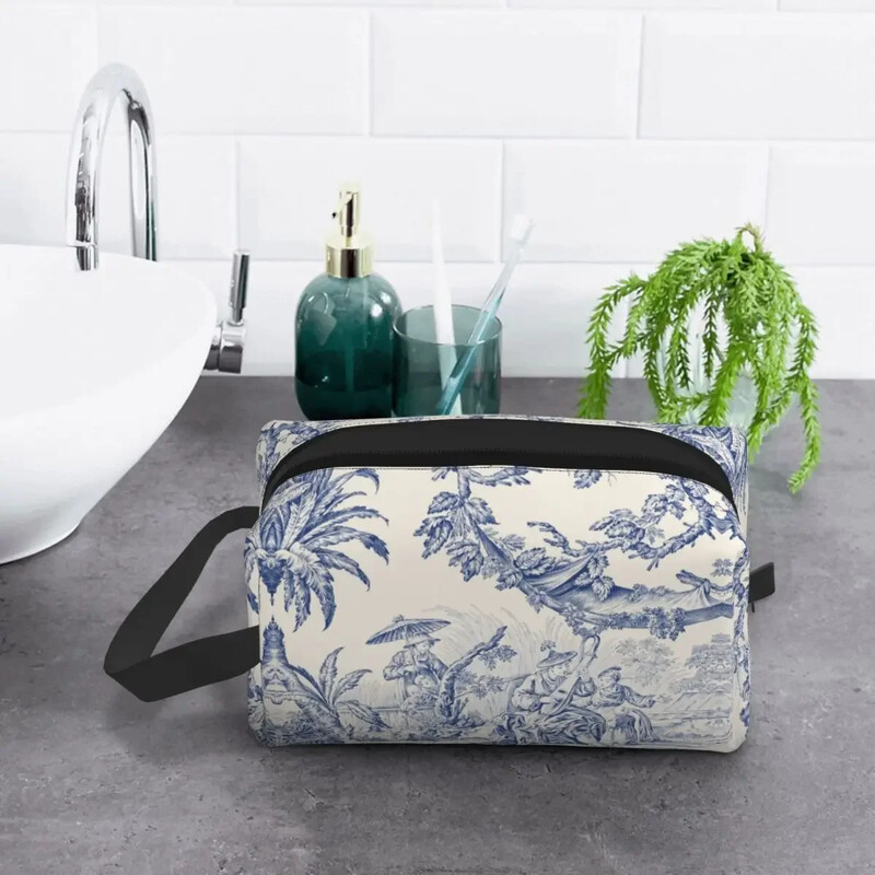Klasični francuski Toile De Jouy mornarsko plavi motiv s uzorkom toaletna torbica Kawaii kozmetički organizator šminke Ljepota Putna torba za pohranu