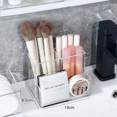 Прозрачна акрилна кутия за грим с решетка 3-5, кофа с четка за грим, органайзер за грим, поставка за писалка за студентско бюро, кутия за съхранение на бижута