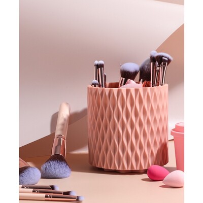 Въртящ се на 360° държач за четки за грим с 5 гнезда Органайзер Многофункционално бюро Съхранение на козметика Суета Настолен инструмент за грим