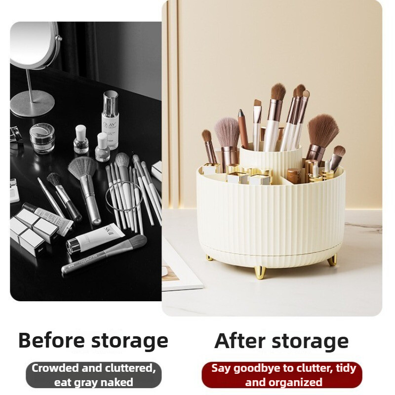 Въртящ се на 360° държач за четки за грим с 5 гнезда Органайзер Многофункционално бюро Съхранение на козметика Суета Настолен инструмент за грим
