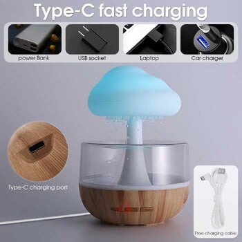 Rain Cloud Humidifier Rain Colorful Mushroom Cloud Raindrop Atmosphere Light Night Light Essential Oil Small Machine Aromatherapy