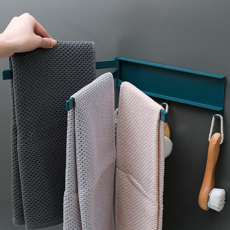 Rotirajući stalak za ručnike Sklopiva šipka za ručnike s kukama Zidna krpa za posuđe Držač ručnika Stalak za odlaganje za kuhinju i kupaonicu