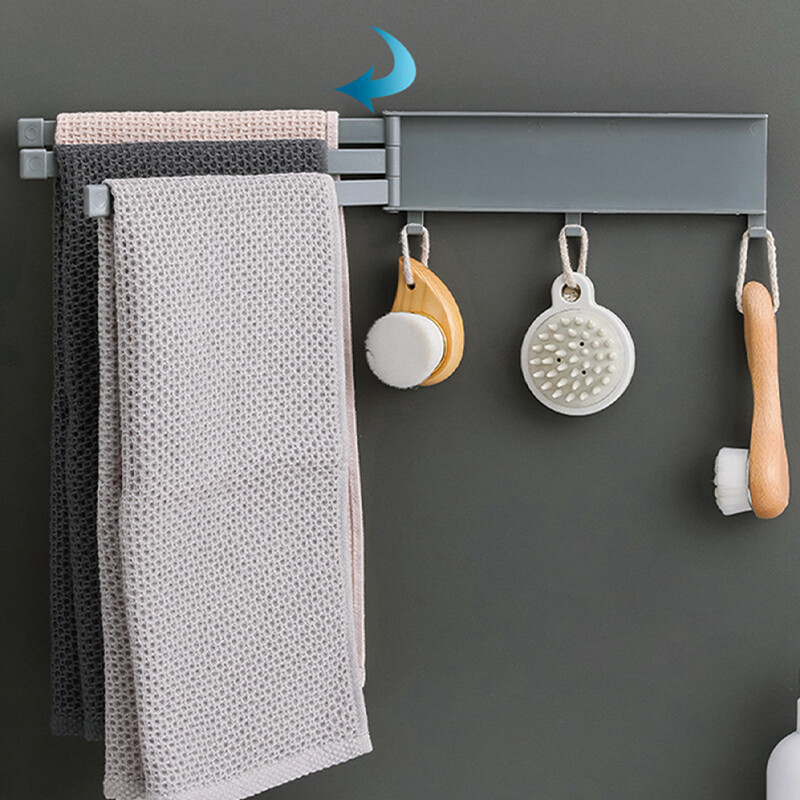Rotirajući stalak za ručnike Sklopiva šipka za ručnike s kukama Zidna krpa za posuđe Držač ručnika Stalak za odlaganje za kuhinju i kupaonicu