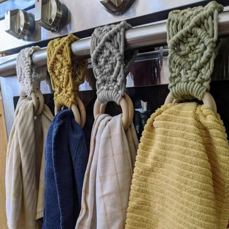 Лесен монтаж Държач за кърпи Пръстен за кърпи за съдове Лесен за окачване Кухненски държач за плетени на една кука Висящи кърпи Универсален декоративен