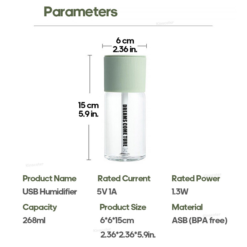 Mini ovlaživač zraka Difuzor vodene magle Mute USB Električni ovlaživač zraka eteričnih ulja 268 ml Prijenosni pročišćivač zraka za dom, spavaća soba, automobil