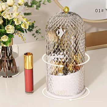 Θήκη για πινέλο μακιγιάζ με καπάκι Diamond Birdcage 360° Περιστρεφόμενη οργάνωση μακιγιάζ Αδιάβροχη στη σκόνη Κουτί αποθήκευσης καλλυντικών Δοχείο κραγιόν