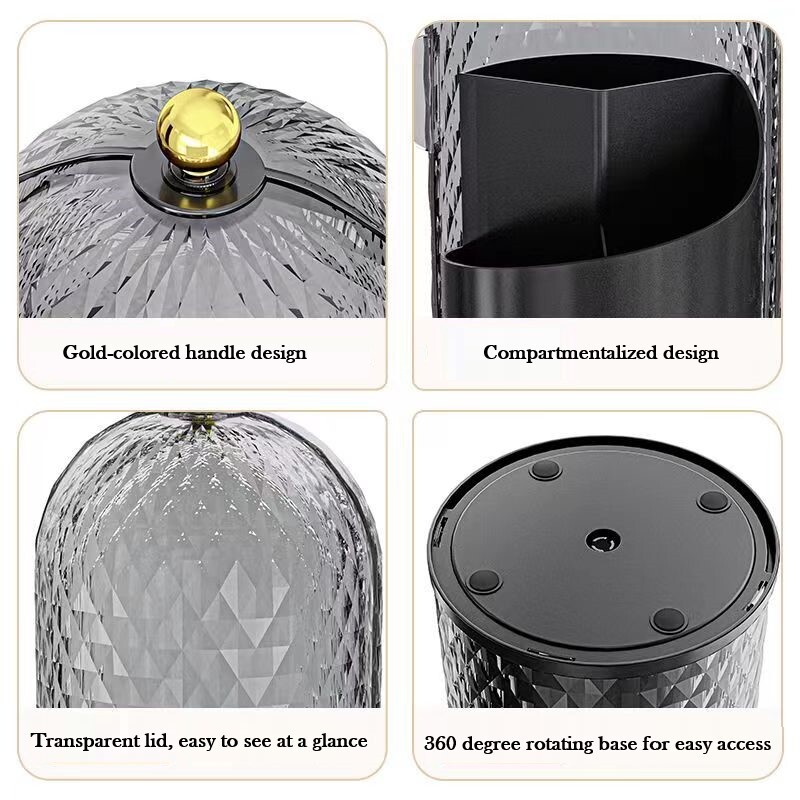 Държач за четка за грим с капак Диамантена птича клетка Въртящ се на 360° органайзер за грим Прахоустойчива кутия за съхранение на козметика Контейнер за червило